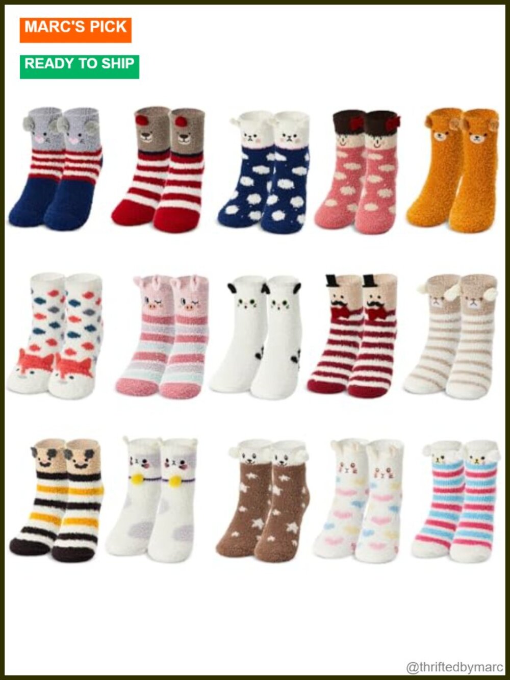 15 Pairs Women Fuzzy Slipper Socks Animal Plush Polyester Mid-Calf